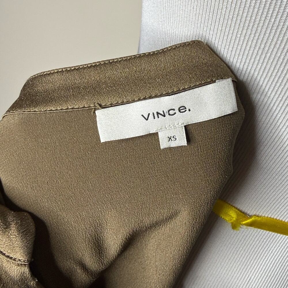 Vince Olive Green Khaki Silk Collarless Blouse - Picture 3 of 5